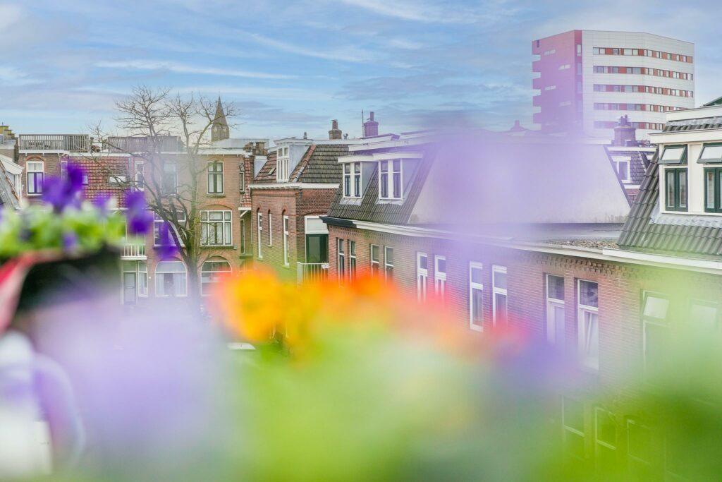 Overbieden, uitzicht vanaf de Spieghelstraat 19 te Utrecht over de stad Utrecht